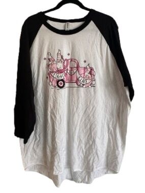 Jerzees White and Black Raglan Tee with Pink Truck Graphic